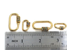Load image into Gallery viewer, Colorful CZ Micro Pave Oval Shape Clasp, Gold Plated U Shape Clasp, Pave Lock, Carabiner clasp, 17x29mm/12x19mm, sku#K83