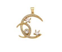 Load image into Gallery viewer, CZ Micro Pave Double Cresent Moon With Star Shape Pendan,Big CZ Dainty Gold Charm, Necklace Bracelet Charm Pendant,26x28mm, Sku#F1385