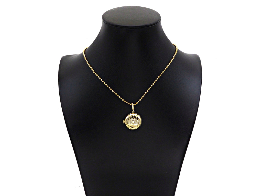CZ Micro Pave Mom On Open-Up Round Box Shape Pendant, 22x23mm,Sku#F1405C