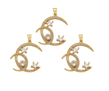 Load image into Gallery viewer, CZ Micro Pave Double Cresent Moon With Star Shape Pendan,Big CZ Dainty Gold Charm, Necklace Bracelet Charm Pendant,26x28mm, Sku#F1385