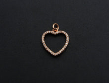 Load image into Gallery viewer, Clear CZ Micro Pave Open Heart Shape Pendant/Charm, Heart Cubic Zirconia Pendant, Silver/Gold/Rose Gold Tone,15x21mm,Sku#FH19