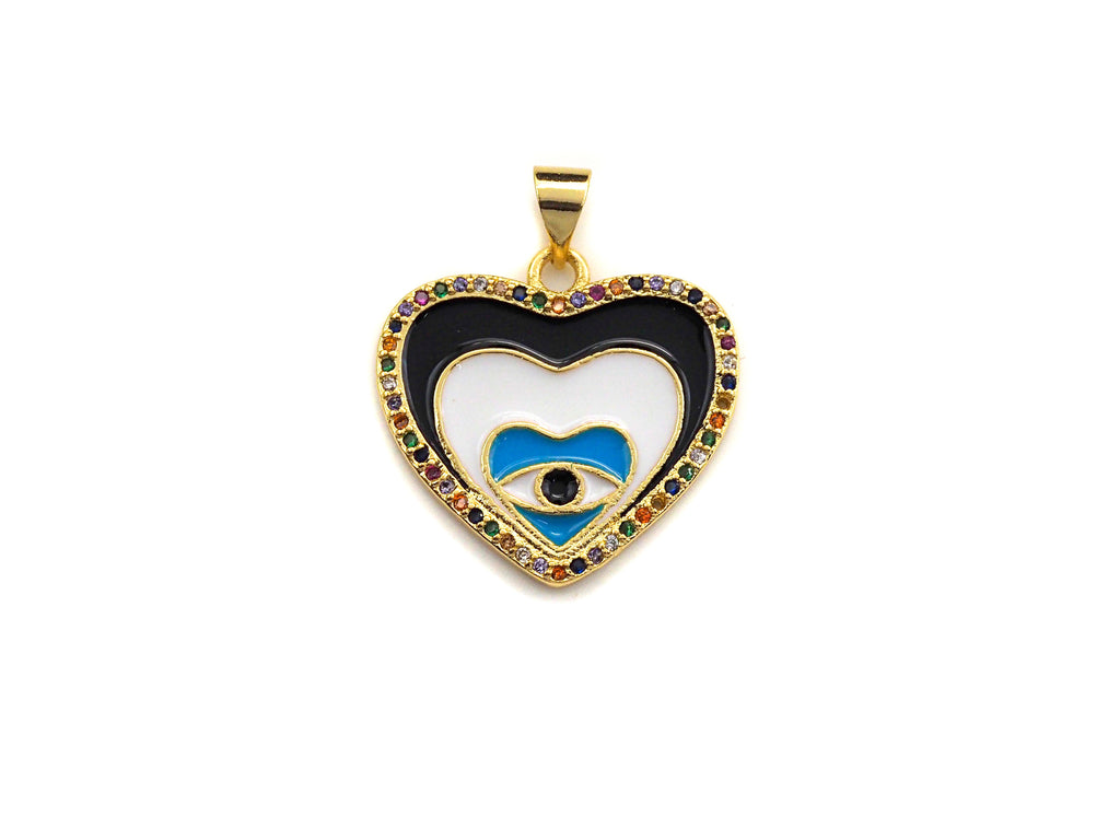 Enamel Colorful Evil Eye Heart Shape Pendant,CZ Micro Pave O