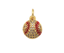 Load image into Gallery viewer, CZ Micro Pave Gold Silver Baseball Charm, Cubic Zirconia Baseball Pendant, Sport Ball Charm, 10x12/11x13mm,Sku#F1353
