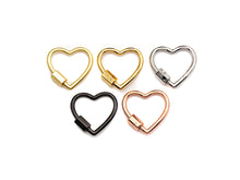 Load image into Gallery viewer, Pave Heart Shape Clasp, Black/Gold/Silver/Rose Gold Carabiner Clasp, 21mm, sku#H245