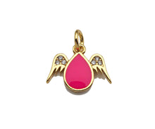 Load image into Gallery viewer, Enamel Teardrop With Angel Wing Shape Cubic Zirconia Charm, Necklace Bracelet Eearring Charm in Gold/Silver,14x11mm,sku#L325