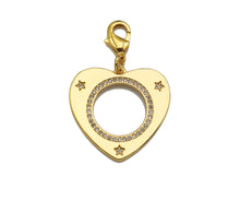 Load image into Gallery viewer, CZ Micro Pave Round Hollow Out Heart Pendant/Charm, Bracelet Necklace CZ Heart Pendant Charm, Silver/Gold Tone,25x24mm,Sku#L459
