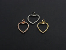 Load image into Gallery viewer, Clear CZ Micro Pave Open Heart Shape Pendant/Charm, Heart Cubic Zirconia Pendant, Silver/Gold/Rose Gold Tone,15x21mm,Sku#FH19