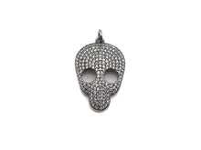 Load image into Gallery viewer, Rhodium CZ Micro Pave Skull Head Pendant, Antique Silver Tone, Cubic Zirconia Pave Skull Pendant,18x31mm,sku#X126