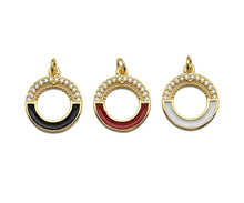 Load image into Gallery viewer, Clear Micro Pave CZ with Enamel Round Ring Pendant, Black Whtile Red Enamel Doughnut, Colorful Enamel Round Ring, 17x20mm, sku#LK162