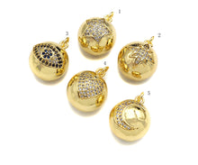 Load image into Gallery viewer, CZ Micro Pave 3D Round Ball Pendant/Charm,Evil Eye Heart Star Moon CZ Ball Charm, Necklace Bracelet Charm Pendant,14x17mm, Sku#LK200