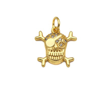 Load image into Gallery viewer, CZ Micro Pave Pirate Skull Shape Pendant,18K Gold Pirate Charm, Necklace Bracelet Charm Pendant,13x13mm,Sku#FH160