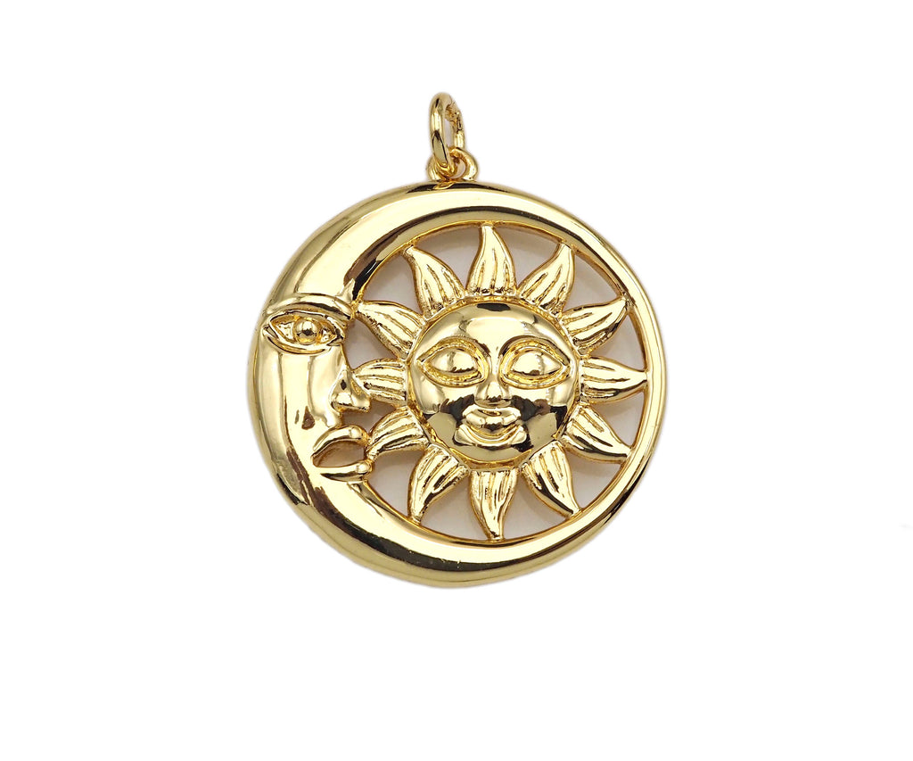 CZ Micro Pave Sunflower SUN Cresent Moon Pendant/Charm,Sku#L402