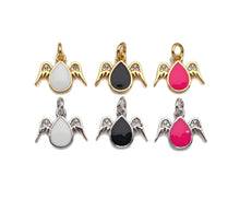 Load image into Gallery viewer, Enamel Teardrop With Angel Wing Shape Cubic Zirconia Charm, Necklace Bracelet Eearring Charm in Gold/Silver,14x11mm,sku#L325