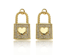 Load image into Gallery viewer, CZ Micro Pave Heart On Lock Shape Pendant/Charm,18K Gold Fil