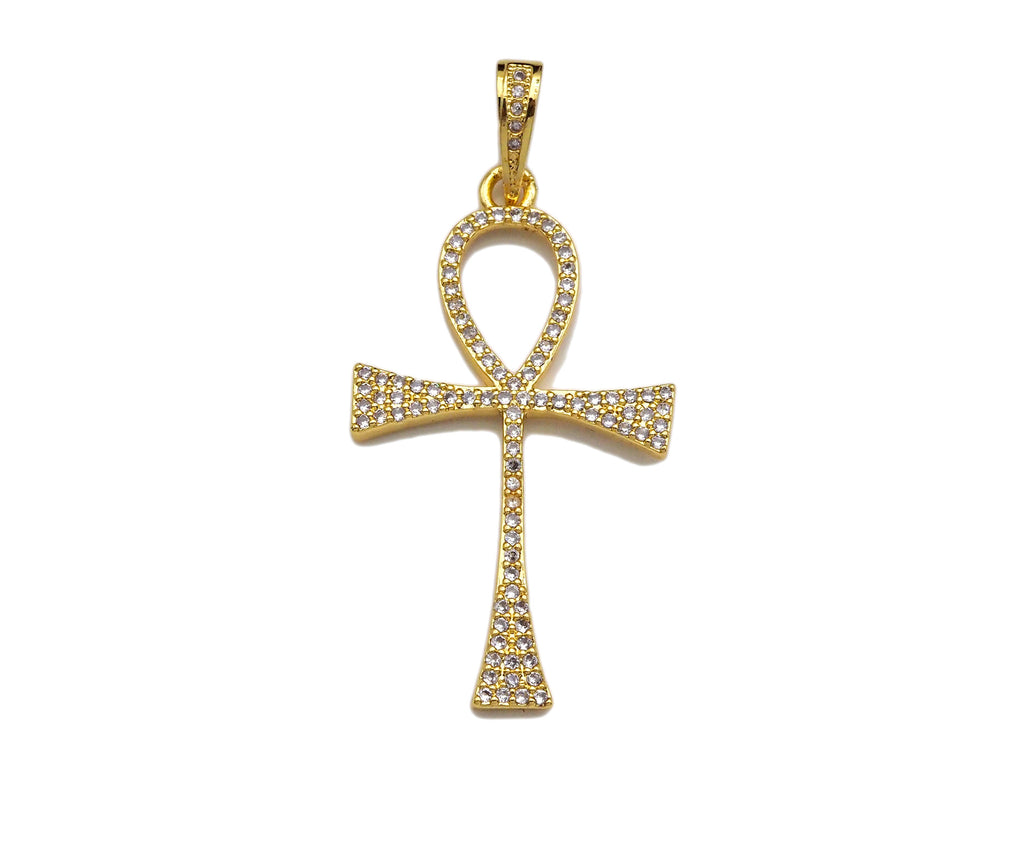 CZ Micro Pave Ankh Cross Shape Pendant, Cubic Zirconia Pave Pendant, Fashion Jewelry Findings, 23x36mm, sku#F1260