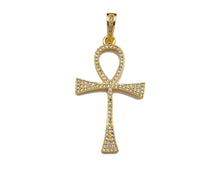 Load image into Gallery viewer, CZ Micro Pave Ankh Cross Shape Pendant, Cubic Zirconia Pave Pendant, Fashion Jewelry Findings, 23x36mm, sku#F1260