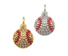 Load image into Gallery viewer, CZ Micro Pave Gold Silver Baseball Charm, Cubic Zirconia Baseball Pendant, Sport Ball Charm, 10x12/11x13mm,Sku#F1353