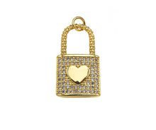 Load image into Gallery viewer, CZ Micro Pave Heart On Lock Shape Pendant/Charm,18K Gold Fil