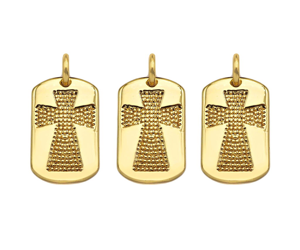 18K Dainty Gold Cross On Rectangle Shape Pendant/Charm,Cross Medallion Charm, Necklace Bracelet Charm Pendant,15x10mm, Sku#F1364