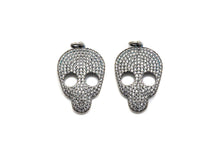Load image into Gallery viewer, Rhodium CZ Micro Pave Skull Head Pendant, Antique Silver Tone, Cubic Zirconia Pave Skull Pendant,18x31mm,sku#X126