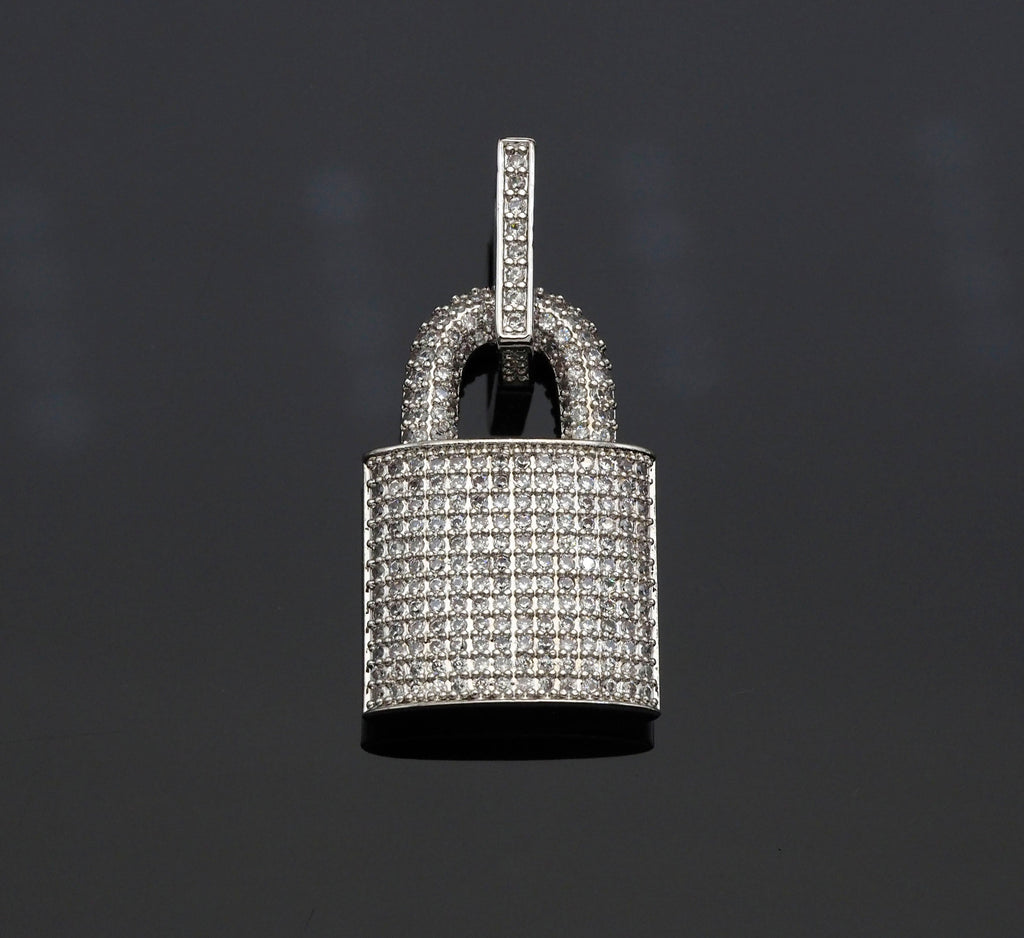 CZ Micro Pave Lock Shape Pendant, Dainty Gold Silver Lock Charm, Necklace Bracelet Charm Pendant,16x25mm,Sku#F1255