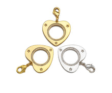 Load image into Gallery viewer, CZ Micro Pave Round Hollow Out Heart Pendant/Charm, Bracelet Necklace CZ Heart Pendant Charm, Silver/Gold Tone,25x24mm,Sku#L459