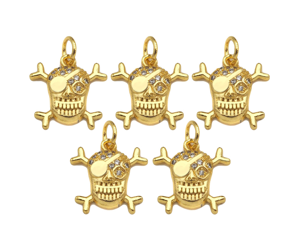 CZ Micro Pave Pirate Skull Shape Pendant,18K Gold Pirate Charm, Necklace Bracelet Charm Pendant,13x13mm,Sku#FH160