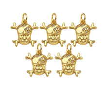 Load image into Gallery viewer, CZ Micro Pave Pirate Skull Shape Pendant,18K Gold Pirate Charm, Necklace Bracelet Charm Pendant,13x13mm,Sku#FH160