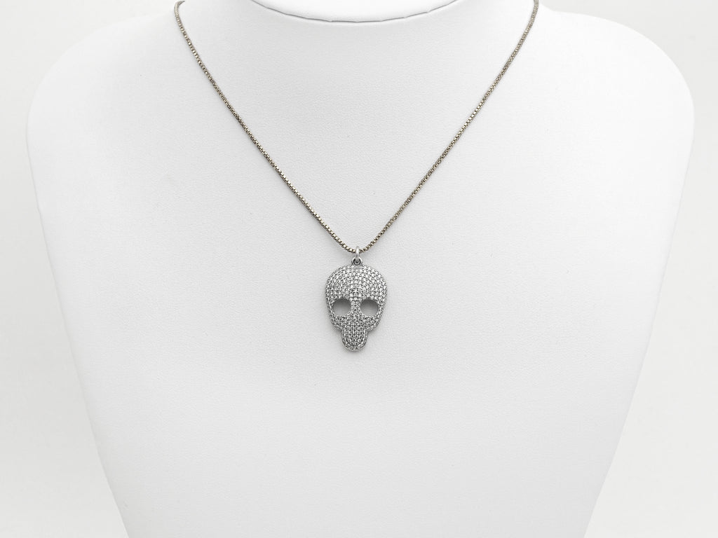 Rhodium CZ Micro Pave Skull Head Pendant, Antique Silver Tone, Cubic Zirconia Pave Skull Pendant,18x31mm,sku#X126