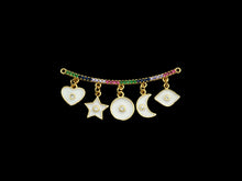 Load image into Gallery viewer, CZ Micro Pave Enamel Curved Bar with Dangle Heart Star Moon Pendant/Charm,SKU#F1133C
