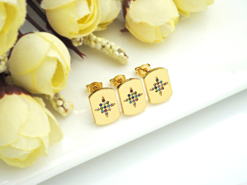 CZ North Star Stud Earring, Sku#J233