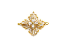 Load image into Gallery viewer, Gold Silver Baguette CZ Flower Connector Charm, Cubic Zirconia Pendant, Silver/Gold Tone, 23x31mm, Sku#FH62