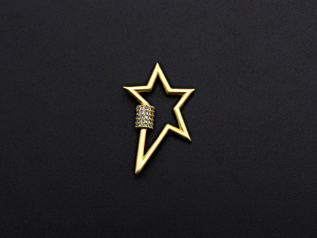 Matte Gold Clear CZ Micro pave Star Shape Clasp, CZ Pave Clasp, Matte Light Gold Carabiner Clasp, 21x32mm, sku#H201