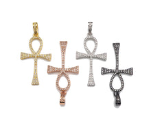 Load image into Gallery viewer, CZ Micro Pave Ankh Cross Shape Pendant, Cubic Zirconia Pave Pendant, Fashion Jewelry Findings, 23x36mm, sku#F1260