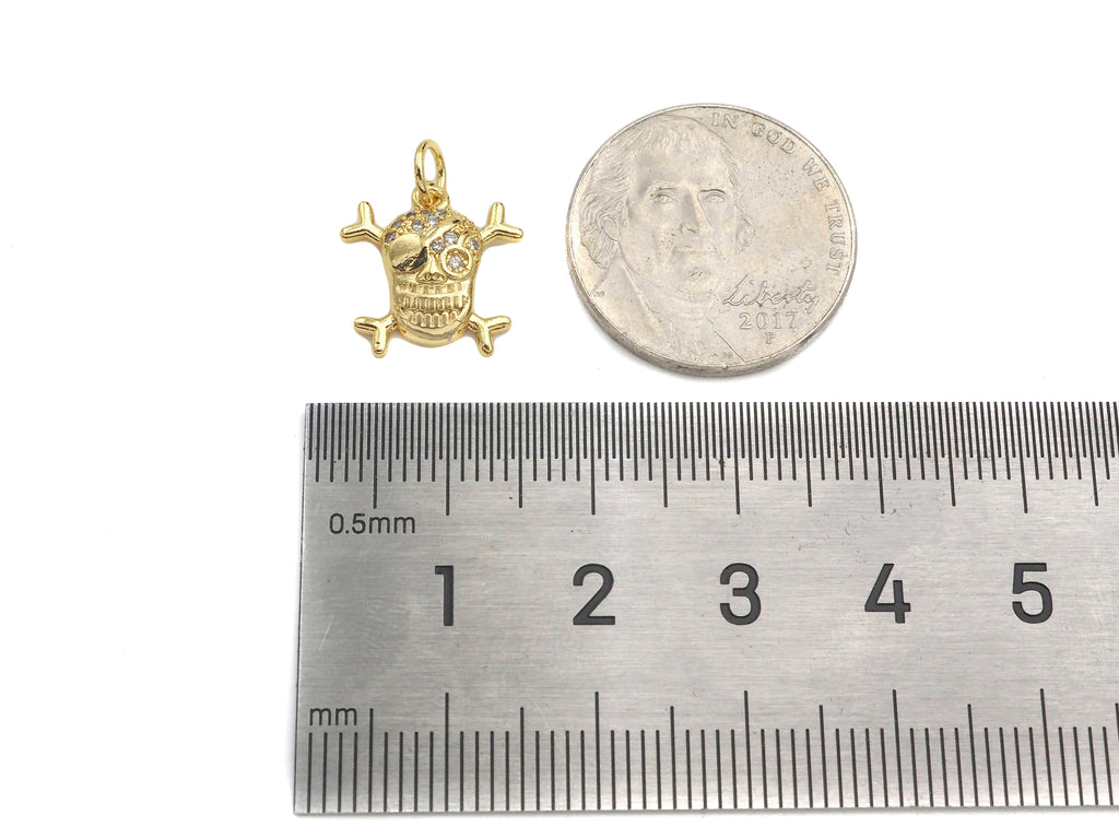 CZ Micro Pave Pirate Skull Shape Pendant,18K Gold Pirate Charm, Necklace Bracelet Charm Pendant,13x13mm,Sku#FH160