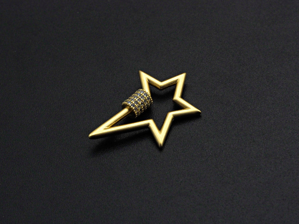 Matte Gold Clear CZ Micro pave Star Shape Clasp, CZ Pave Clasp, Matte Light Gold Carabiner Clasp, 21x32mm, sku#H201