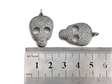 Load image into Gallery viewer, Rhodium CZ Micro Pave Skull Head Pendant, Antique Silver Tone, Cubic Zirconia Pave Skull Pendant,18x31mm,sku#X126