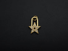 Load image into Gallery viewer, CZ Micro Pave Five Star Lock Pendant Charm, Cubic Zirconia Star Pendant, Gold Tone pendant, 11x16mm, sku#F1104