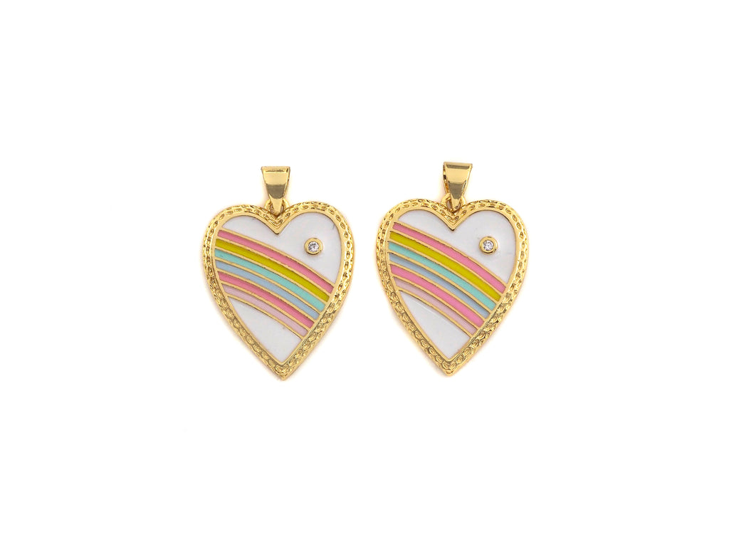 Enamel Colorful Rainbow Heart Shape Pendant,CZ Micro Pave Oil Drop pendant,Enamel pendant,Enamel Jewelry, 19x23mm,sku#F1070