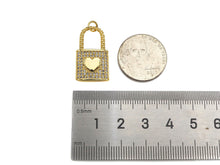 Load image into Gallery viewer, CZ Micro Pave Heart On Lock Shape Pendant/Charm,18K Gold Fil