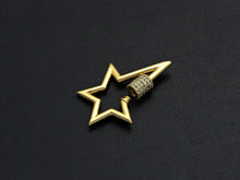Load image into Gallery viewer, Matte Gold Clear CZ Micro pave Star Shape Clasp, CZ Pave Clasp, Matte Light Gold Carabiner Clasp, 21x32mm, sku#H201