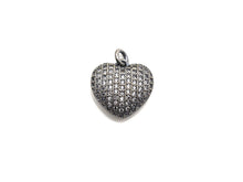 Load image into Gallery viewer, Rhodium CZ Micro Pave Heart Shape Pendant, Antique Silver Tone, Cubic Zirconia Pave Heart Pendant, 15mm,sku#X127