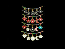 Load image into Gallery viewer, CZ Micro Pave Enamel Curved Bar with Dangle Heart Star Moon Pendant/Charm,SKU#F1133C
