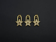 Load image into Gallery viewer, CZ Micro Pave Five Star Lock Pendant Charm, Cubic Zirconia Star Pendant, Gold Tone pendant, 11x16mm, sku#F1104