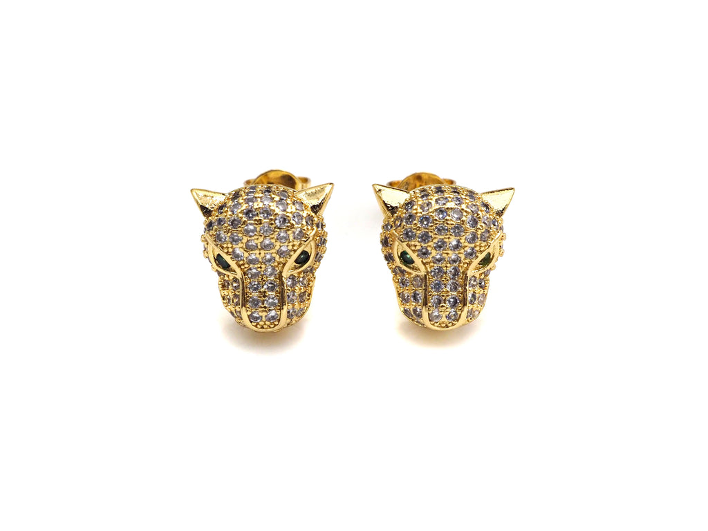 CZ Micro Pave Leopard earrings, Leopard stud earrings, Panther gold earrings, trendy earrings, 11mm, sku#J282