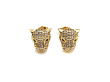 Load image into Gallery viewer, CZ Micro Pave Leopard earrings, Leopard stud earrings, Panther gold earrings, trendy earrings, 11mm, sku#J282