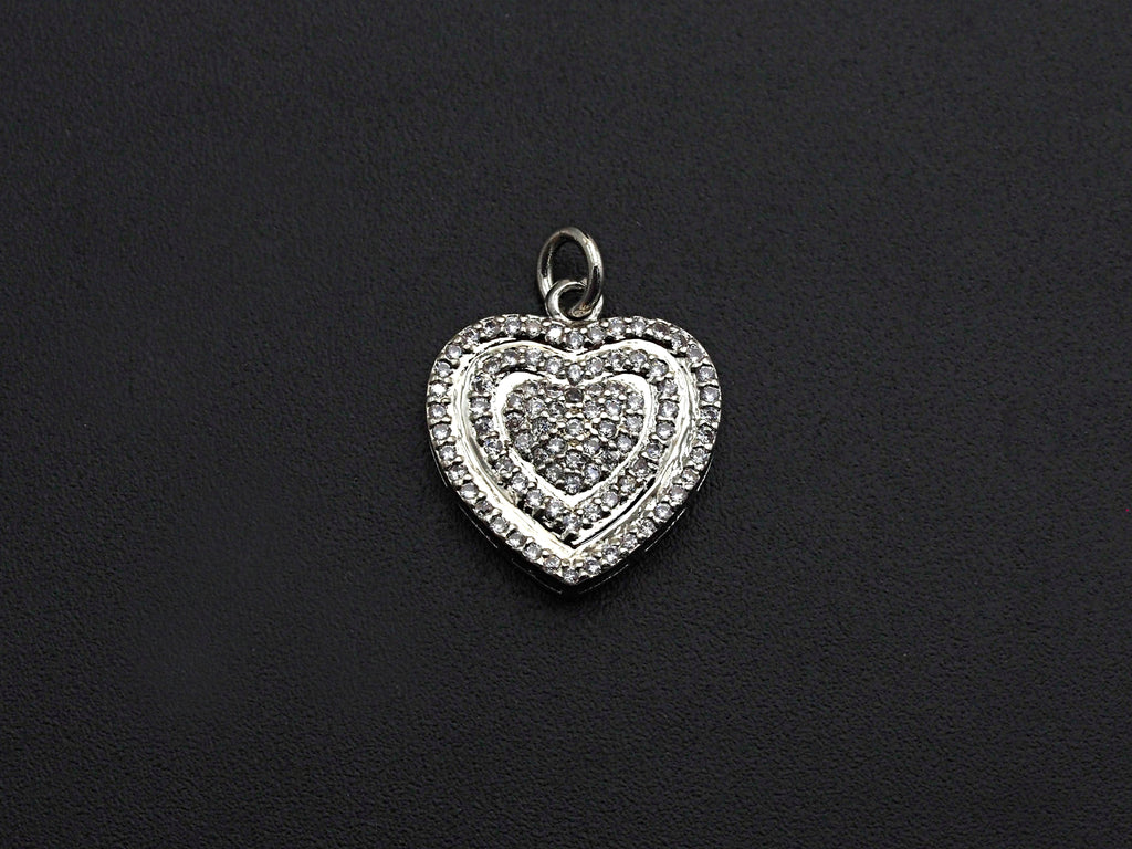 CZ Micro Pave Circled Heart Shaped Pendant/Charm, Heart Cubic Zirconia Pendant Charm, 15x22mm,sku#FH21