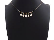 Load image into Gallery viewer, CZ Micro Pave Enamel Curved Bar with Dangle Heart Star Moon Pendant/Charm,SKU#F1133C