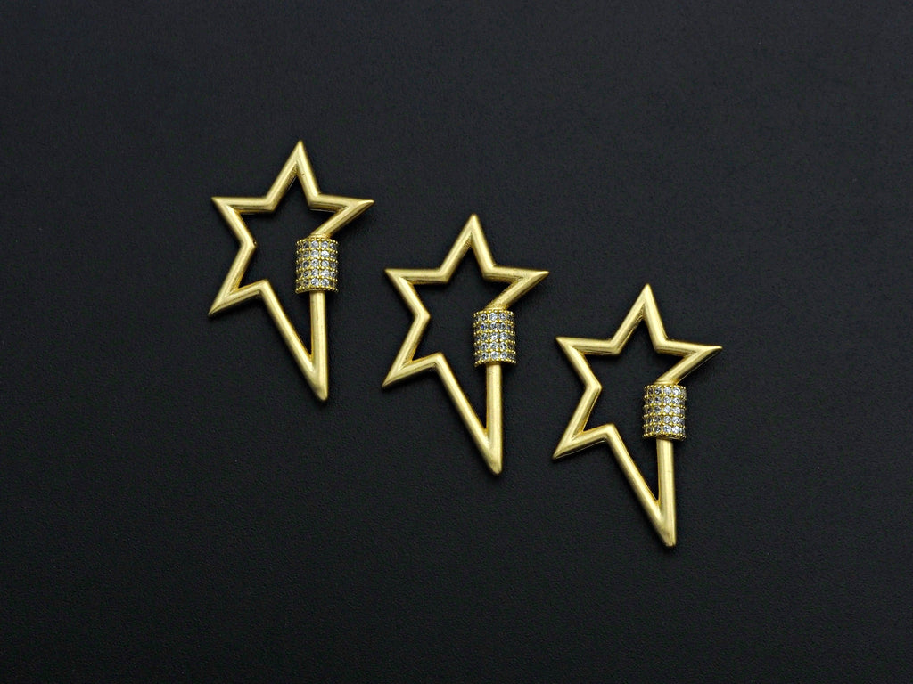 Matte Gold Clear CZ Micro pave Star Shape Clasp, CZ Pave Clasp, Matte Light Gold Carabiner Clasp, 21x32mm, sku#H201