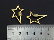 Load image into Gallery viewer, Matte Gold Clear CZ Micro pave Star Shape Clasp, CZ Pave Clasp, Matte Light Gold Carabiner Clasp, 21x32mm, sku#H201